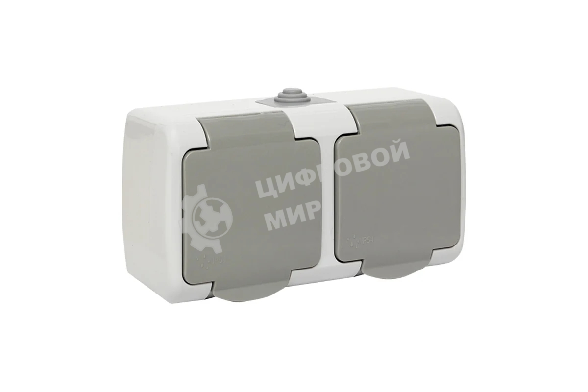 Розетка EKF Мурманск EFR16-129-30-54 2-местная 16А с заземлением с крышкой IP54 серый с защитными шторками