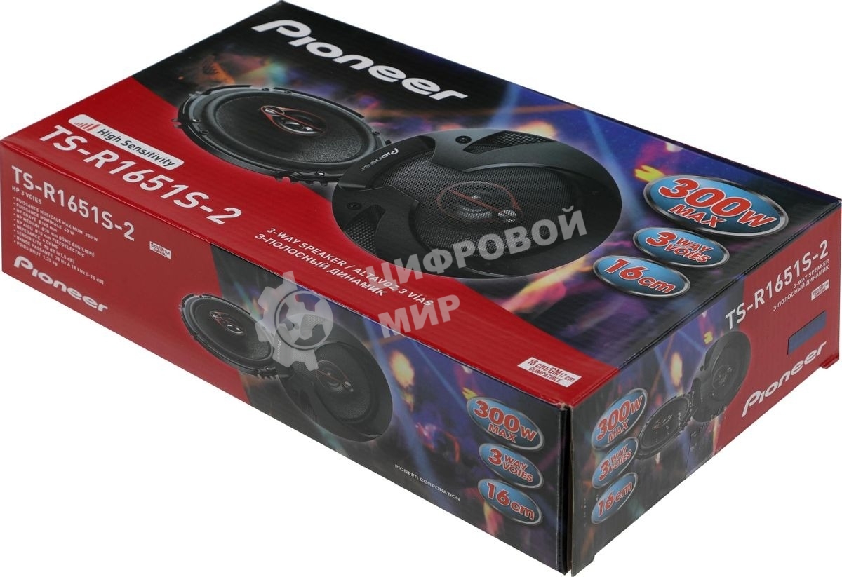 Колонки автомобильные Pioneer TS-R1651S-2 (без решетки) 300Вт 90дБ 4Ом 14.24см (6дюйм) (ком.:2кол.) коаксиальные трехполосные