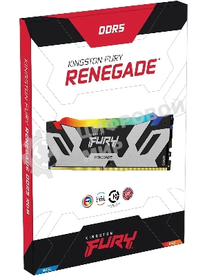 Оперативная память Kingston Fury Renegade, DDR5, 32Gb (2x16GB), 7200MHz, CL38, DIMM, с радиатором, RGB, серебристый/черный