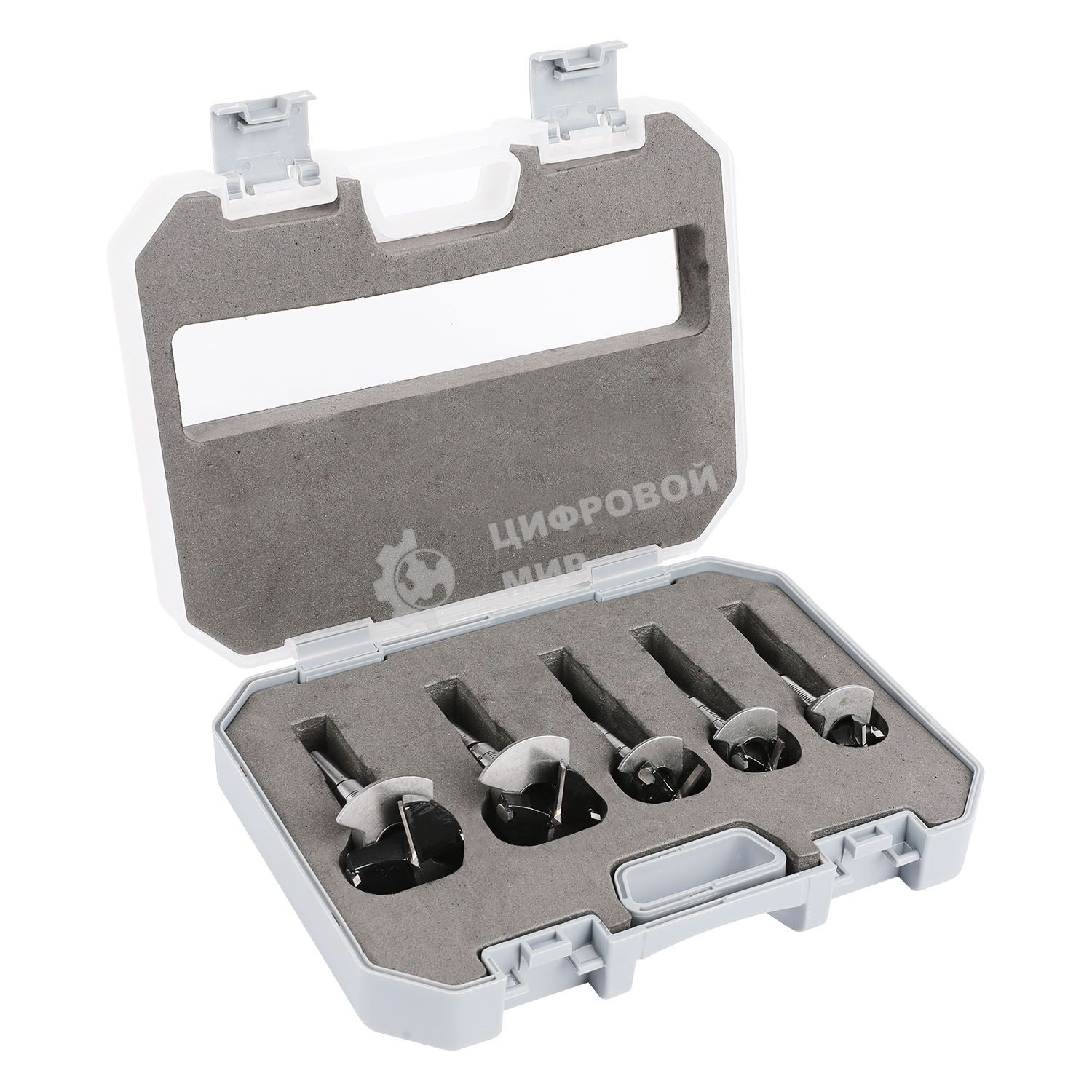 Набор сверл Форстнера 5 шт (15/20/25/30/35мм) Deli DH-MKK005-ED1 ограничитель глубины, пласт. кейс