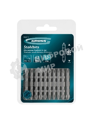 Бита двухстор. Gross PH2-PZ2х45мм, сталь S2, 10шт.