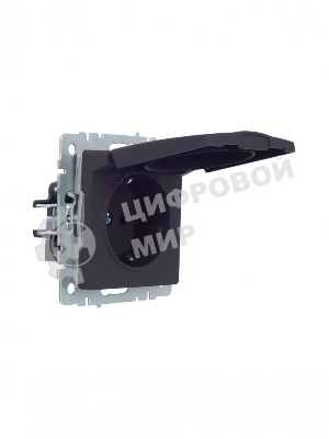 Розетка 1-местная IEK BRITE РСбш10-3-44-БрГ с заземлением, с защитными шторками и крышкой, 16А, IP44, графит