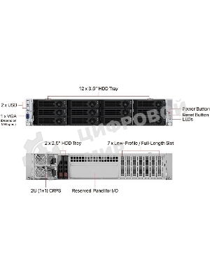 Серверный корпус Ablecom 2U CS-R29-04P E-ATX, ATX, Micro-ATX, Mini-ITX MBs; 12 x 3.5'' hs + 2 x 2.5'' hs rear; 800 Wt CRPS(1+1); no rails