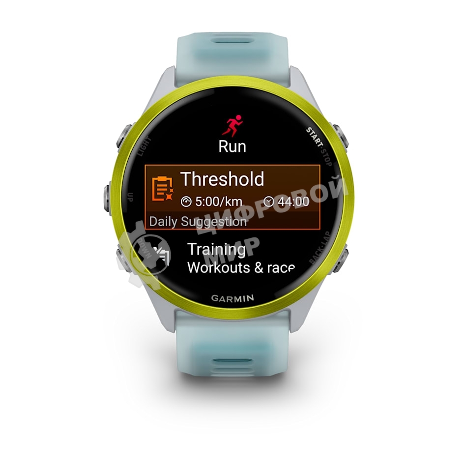 Умные часы Garmin Forerunner 570 белый, желный безель, бирюзовый ремешок 47мм