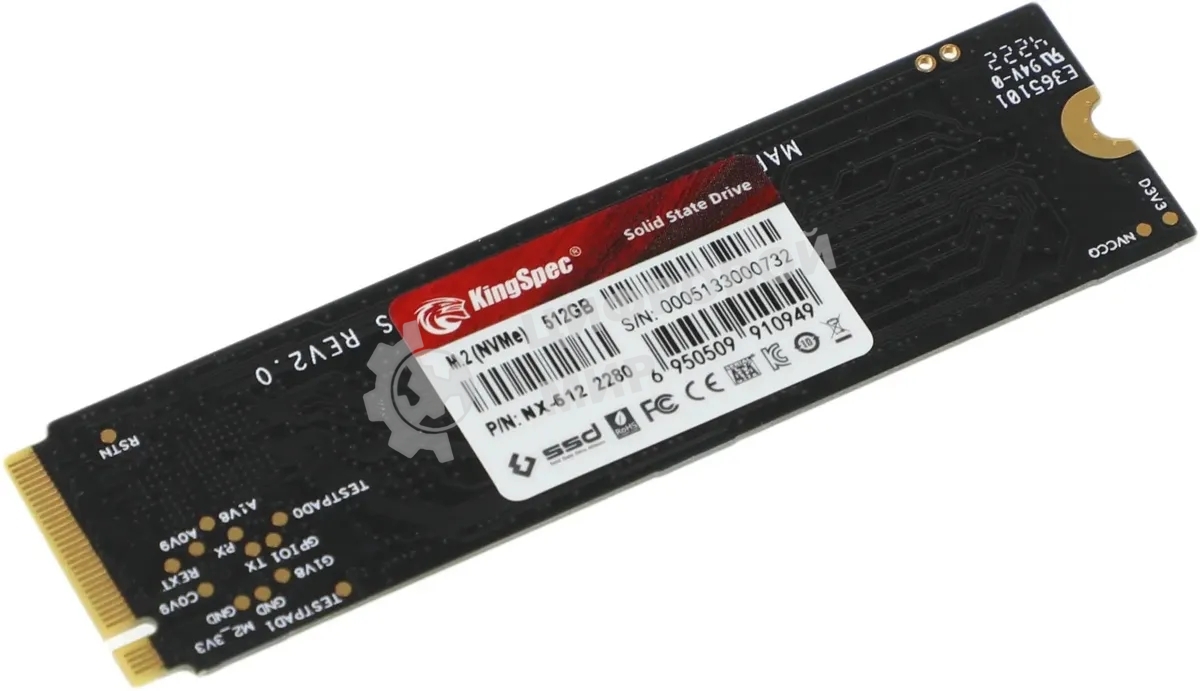 Накопитель SSD KingSpec NX-512, 512Gb, PCIe 3.0 x4, M.2 2280, NVMe, R/W 3400/3100
