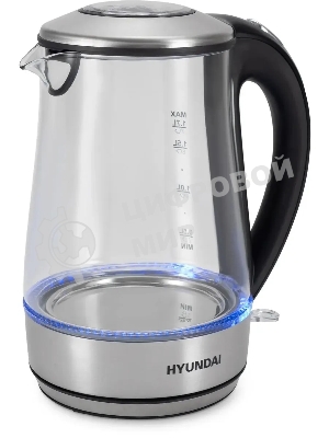 Чайник электрический Hyundai HYK-G8406 1.7 л, 2200 Вт, прозрачный/черный (корпус: нержавеющая сталь)