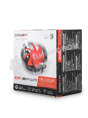 Кулер для процессора Crown CM-91PWM v2 серебристый/красный, 90 мм, алюминий, 2000 об/мин, 20 дБ, 4 pin, 125 Вт, 57 мм