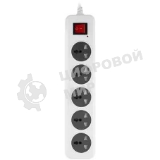 Сетевой фильтр Buro 500UNH-3-WG 3м, 5 розеток, белый/серый, коробка