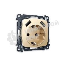 Комплект механизма электрической розетки OMEGA Шампань 2USB A+A 18W (быстрая зарядка) с/з QUANT (OP6090, VM155) MO609010
