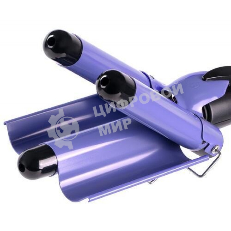 Стайлер Galaxy Line GL 4642, черный с фиолетовым, без регулировки температуры, 110 Вт, тройной, макс темп. 200°C, нагрев. элемент с защитой от перегрева, рабочие поверхн. диаметром 25 мм, рабочая поверхность с керамич. покрытием, индикатор работы, длина ш