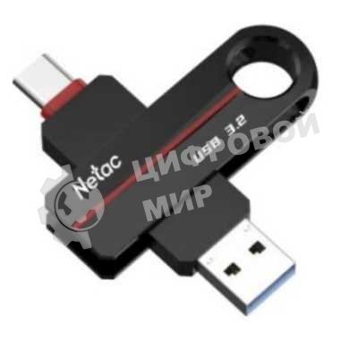 Флешка USB Netac US18 (NT03US18C-064G-32BK), 64Gb, USB 3.2/TypeC, R/W 200/100, черный/красный
