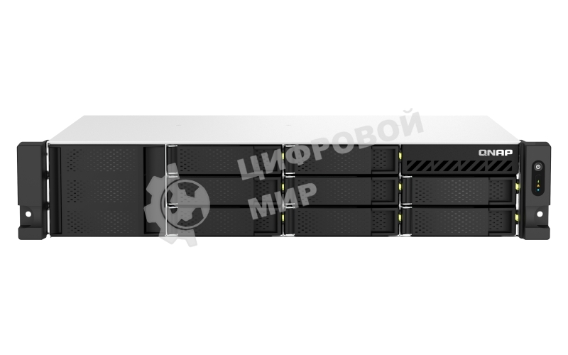 Сетевое хранилище SMB QNAP TS-873AeU-4G NAS 8x3.5/2.5 SATA/SSD trays, 2 x M2 PCIe, 2x 2.5 GbE, 2U rackmount, 1 PSU. AMD Ryzen V1500B 4-core/8-thread 2.2 GHz processor, 4 Gb DDR4 RAM (1*4 Gb) up to 64Gb (2*32 Gb). W/o rail kit RAIL-B02