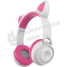 Гарнитура BT QUMO Party Cat ВТ 0025 (бело-розовая) c подсветкой, FM-радио, MicroSD, накладная, Bluetooth 5.0+EDR, 360 мА-ч, до 10 часов работы, пластик+экокожа.