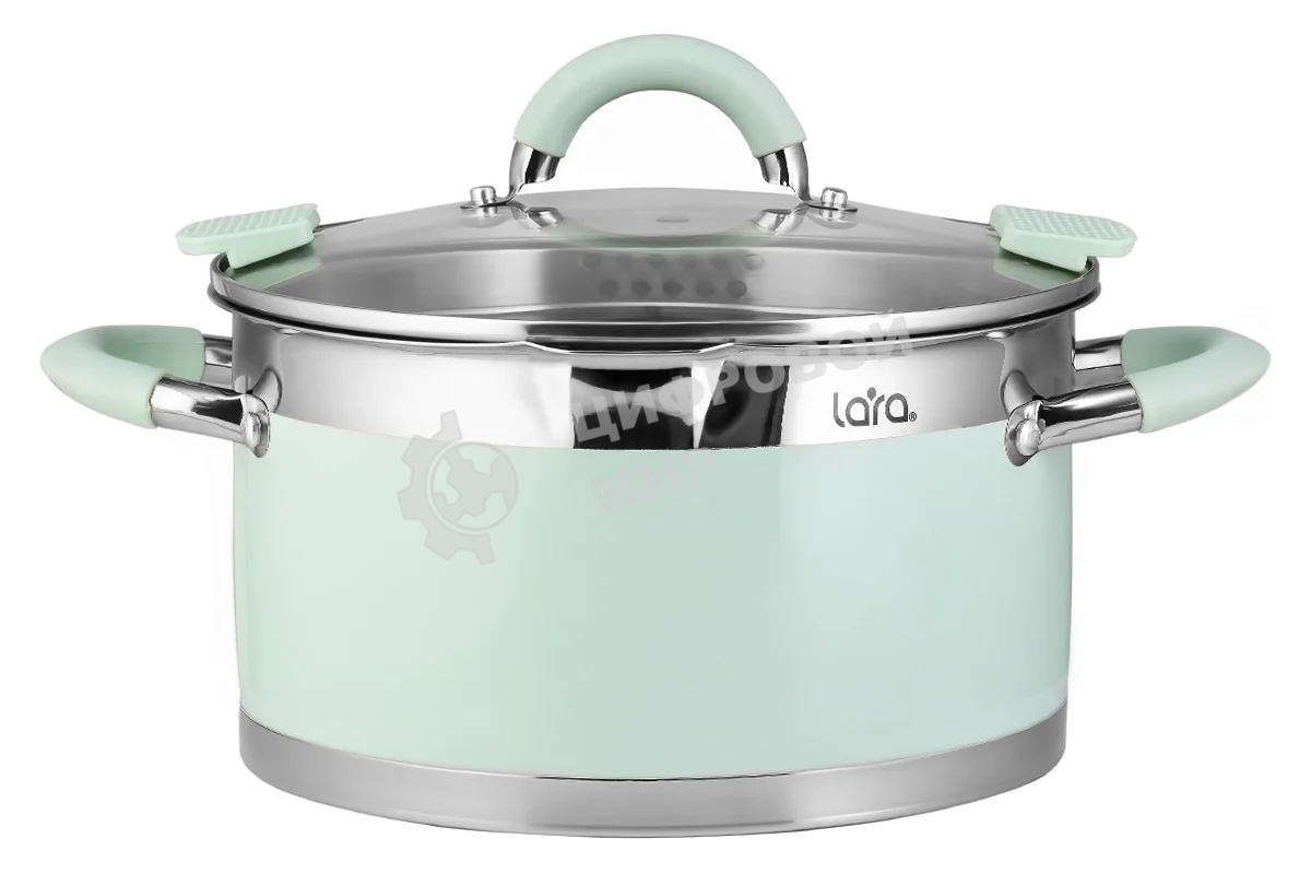 Кастрюля Lara LR02-542 MINT 20x11см, 3,3 л, носик, индукционное дно, крышка с бортом, полипропилен, силикон, нержавеющая сталь