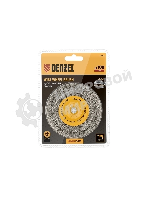 Щетка для дрели Denzel 100 мм, плоская, со шпилькой, нержавеющая витая проволока