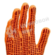 Перчатки Сибртех трикотажные, синтетическая нить, ПВХ-гель точка, оранжевый, L, 13 класс