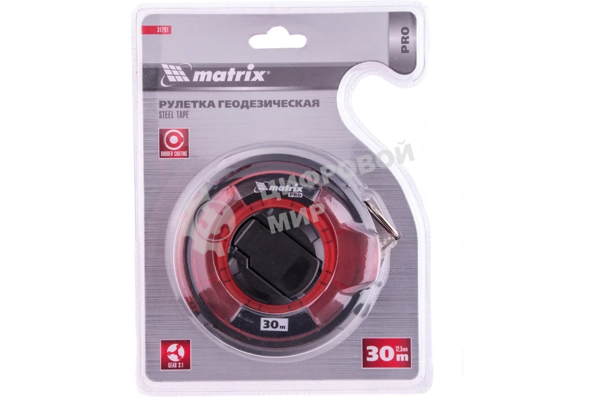 Рулетка геодезическая Matrix 30 м х 12,5 мм, закр. корп., стальная лента, односторон. шкала, PRO