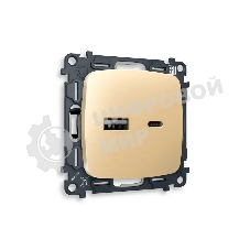 Комплект механизма розетки OMEGA Шампань 2USB A+C 20W (быстрая зарядка) QUANT (OP6110, VM177) MO611010
