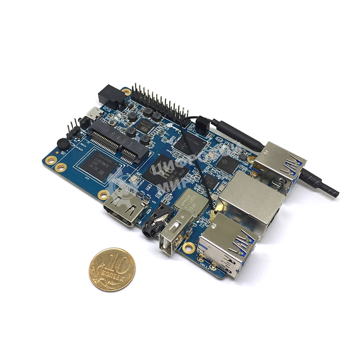 Микрокомпьютер Orange PI 3 2Gb + 8Gb EMMC, Android 7, с кабелем питания. (44286)