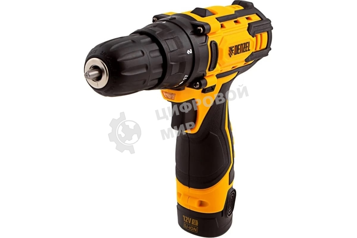 Дрель-шуруповерт Denzel CDL-12CB, 12 В, 1,5 Ач, 22 Нм, щеточный