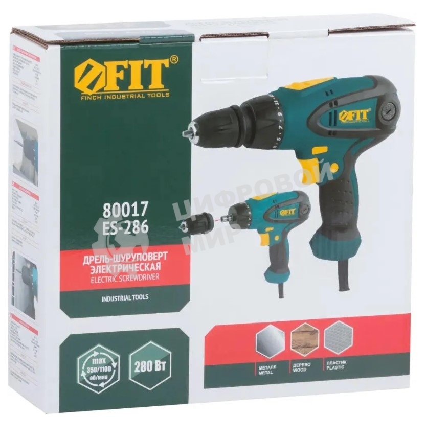 Дрель-шуруповерт сетевая FIT ES-286, Сетевая, 280 Вт