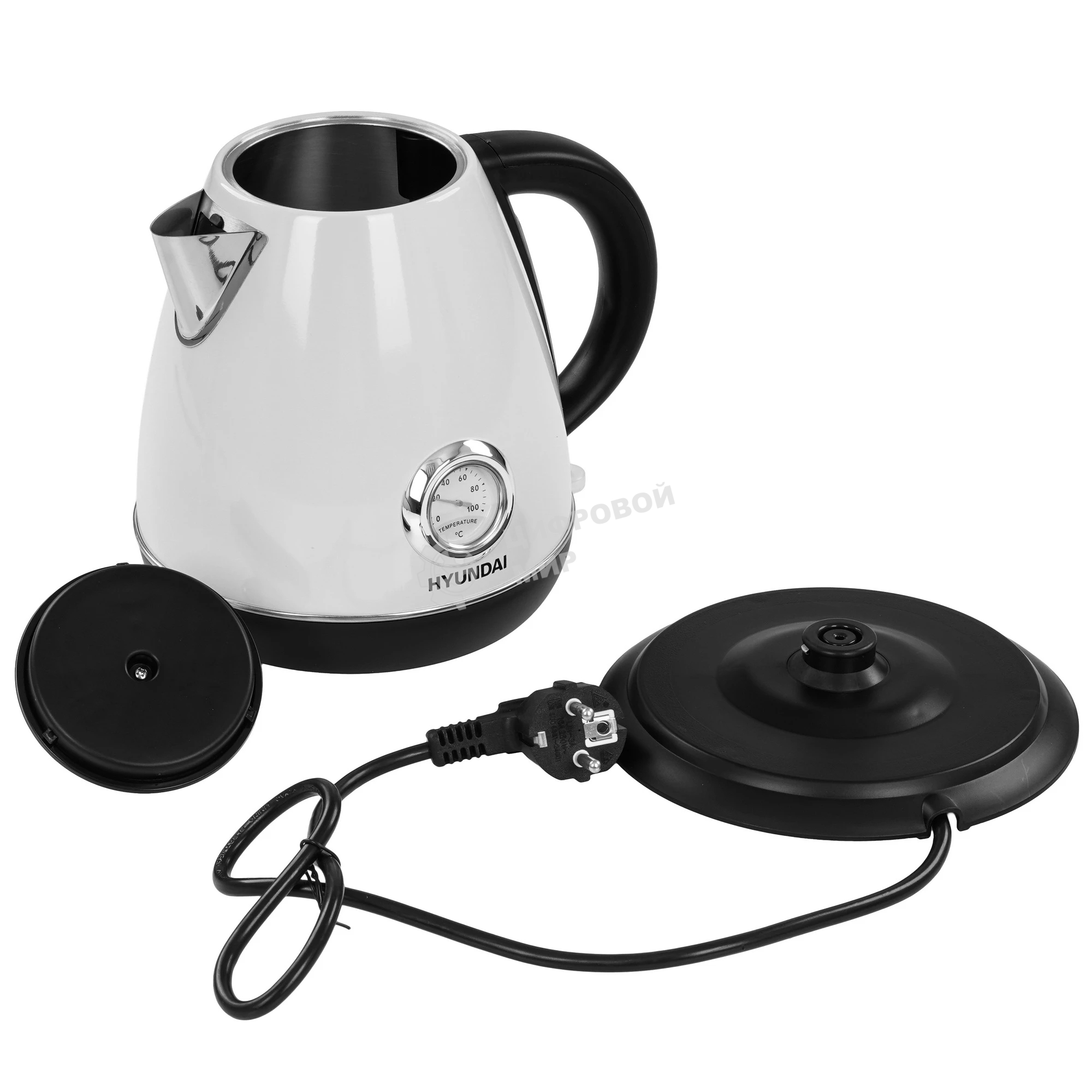 Чайник электрический Hyundai HYK-S4502 1.7 л, 2200 Вт, жемчужный/черный (корпус: нержавеющая сталь/пластик)