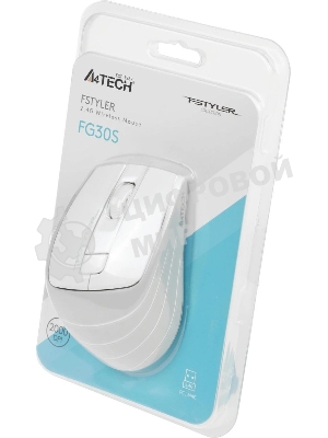 Мышь беспроводная A4Tech Fstyler FG30S белый/серый, 2000 dpi, радиоканал, USB, кнопки - 6