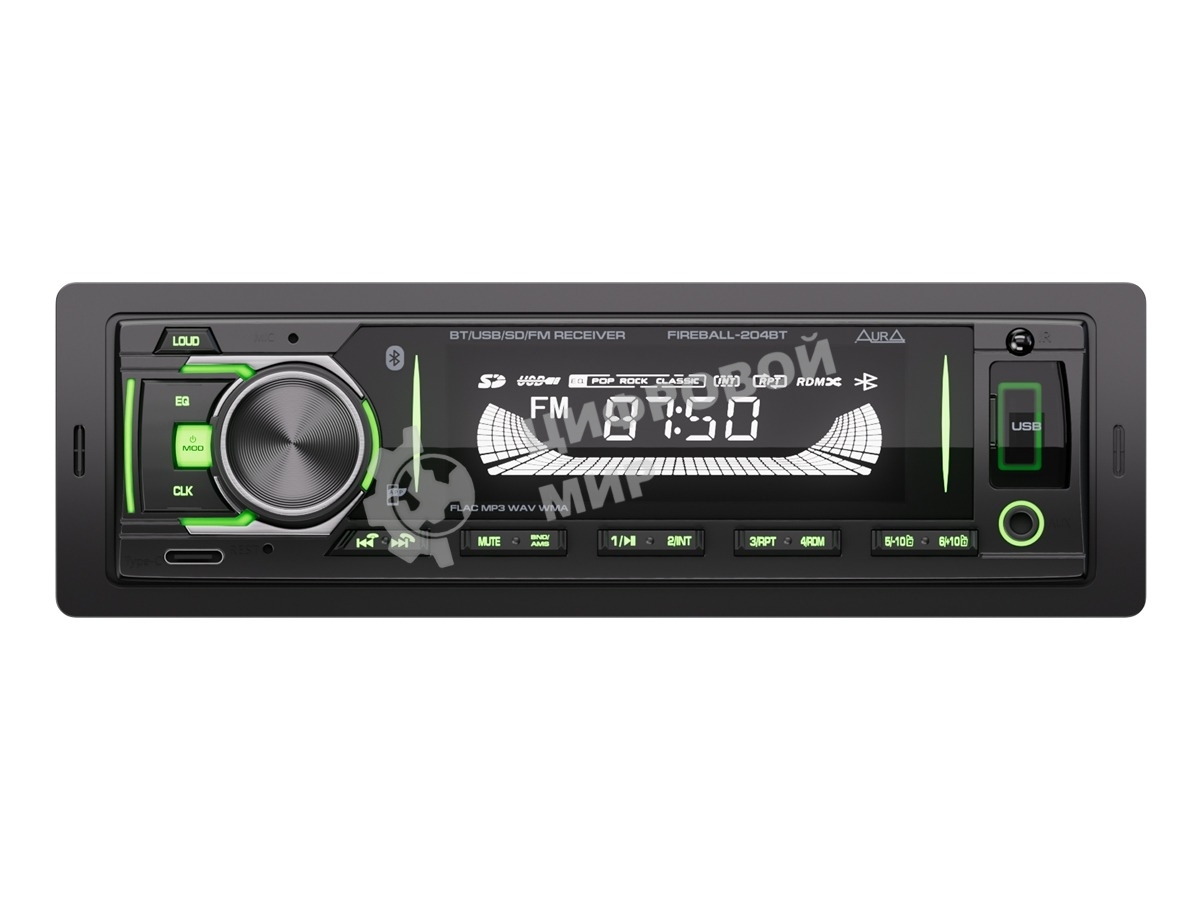 Автомагнитола AURA FIREBALL-204BT, 1 DIN, Bluetooth, USB Type-A, AUX