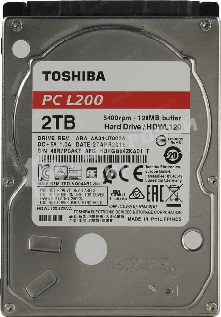 Жесткий диск HDD Toshiba L200 2Tb 5400rpm SATA-III 128Mb 2.5