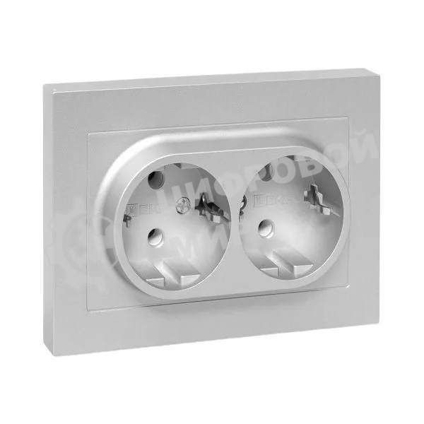 Розетка 2-м EKF UP1-SOA-210 СП Эпика 16А с заземл. без защ. шторок с рамкой механизм алюм.