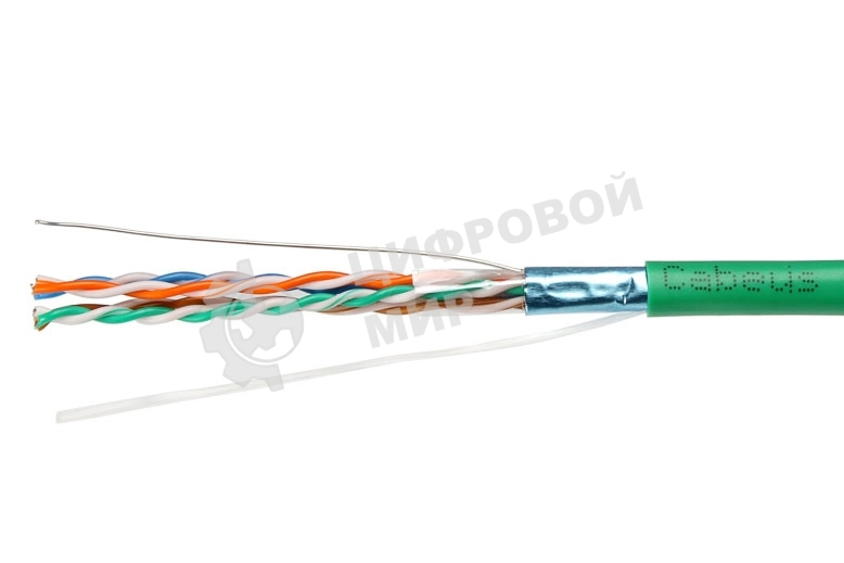 Витая пара CABEUS FTP-4P-CAT.5E-SOLID-LSLTX-GN экранированная FTP (F/UTP), категория 5e, 4 пары (24 AWG), одножильный, зеленый, экран - фольга, нг(А)-LSLTx, (305 м)