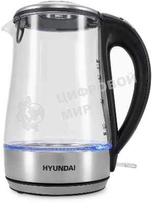 Чайник электрический Hyundai HYK-G8406 1.7 л, 2200 Вт, прозрачный/черный (корпус: нержавеющая сталь)