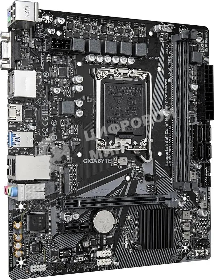 Материнская плата Gigabyte H610M S2H V3 DDR4, LGA 1700, Intel H610, 2xDDR4, 4xSATA, 1xM.2, 1xPCIe 4.0 x16, 1xPCIe x1, 1xHDMI, 1xDP, 1xVGA, 1x 1Gb LAN, 2xUSB-A 3.2 Gen 1, 4xUSB-A 2.0, 3x 3.5 мм, 7.1, mATX