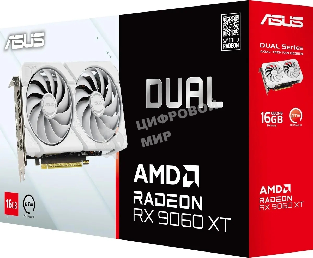 Видеокарта Asus DUAL-RX9060XT-16G-WHITE белый