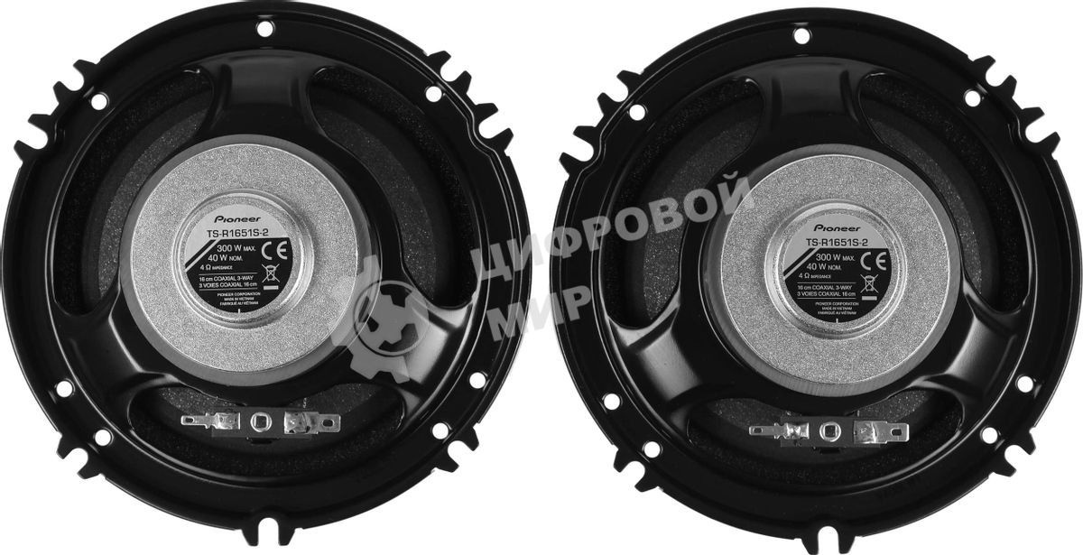 Колонки автомобильные Pioneer TS-R1651S-2 (без решетки) 300Вт 90дБ 4Ом 14.24см (6дюйм) (ком.:2кол.) коаксиальные трехполосные