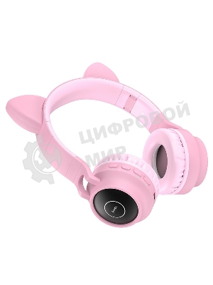 Беспроводные/проводные наушники Hoco W27 розовый, накладные, Bluetooth + проводной, «кошачьи ушки», до 5 ч.