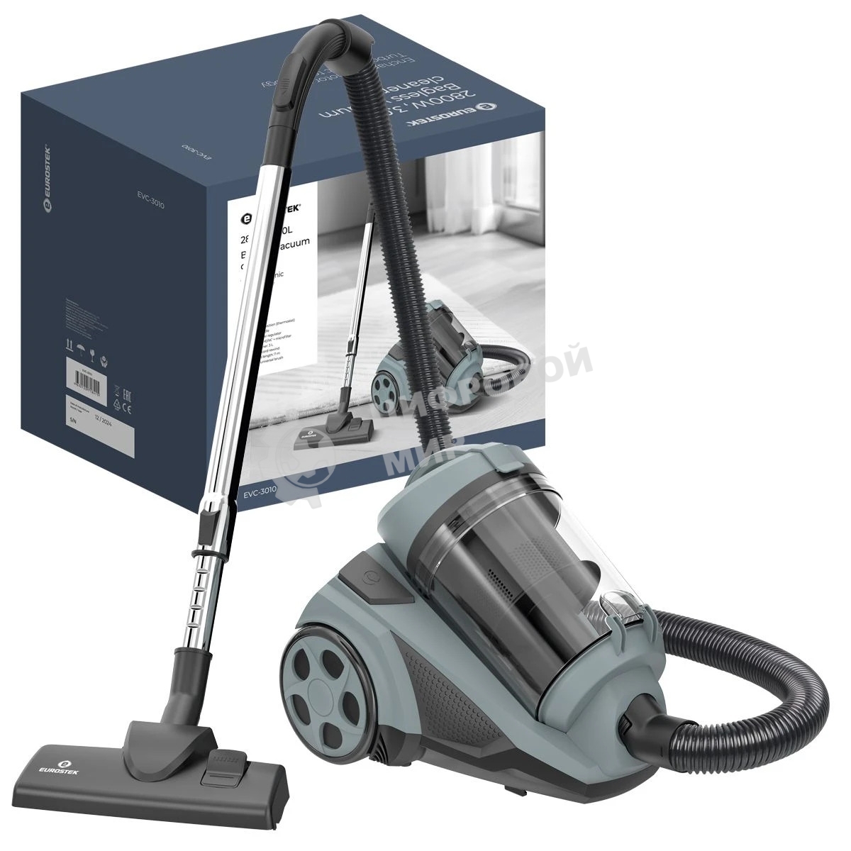 Пылесос Eurostek EVC-3010 синий, 500/2800 Вт, уборка сухая, пылесборник контейнер 3 л