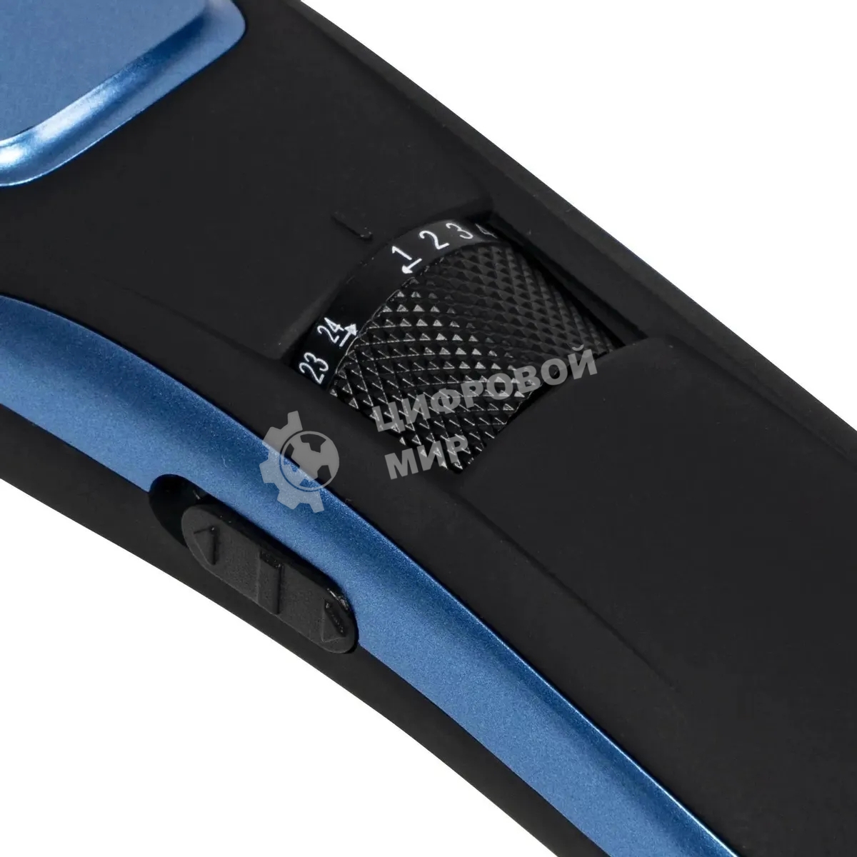 Набор для стрижки Galaxy Line GL 4166, черный с голубым, 3 Вт, время работы до 1,5 ч, аккум. Li-Ion 3,7 В, емк. аккум. 600 мА*ч, лезв. из нерж. стали, ширина лезвия 40 мм, 24 положения насадки-расчески (3,5 - 14,5 мм), филир. гребень, индик. заряда аккум.