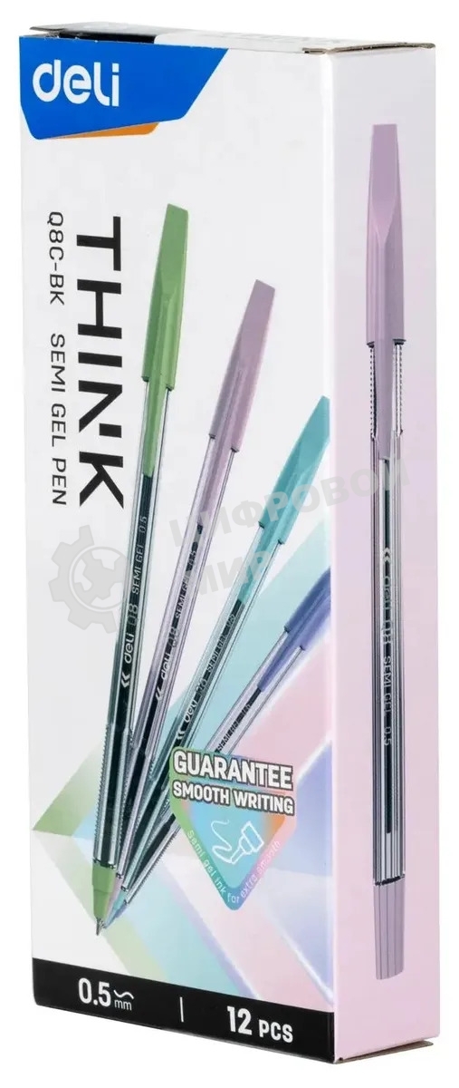 Набор ручек шариковых Deli Think EQ8C-BK, черные чернила (12шт), линия 0.5мм