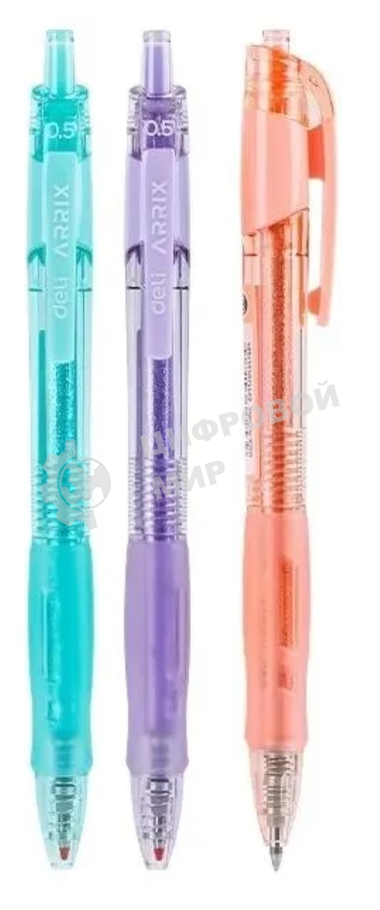 Ручка гелевая автоматическая Deli Arris EG09-BK прозрачный, d=0.5мм, черные чернила, резиновая манжета