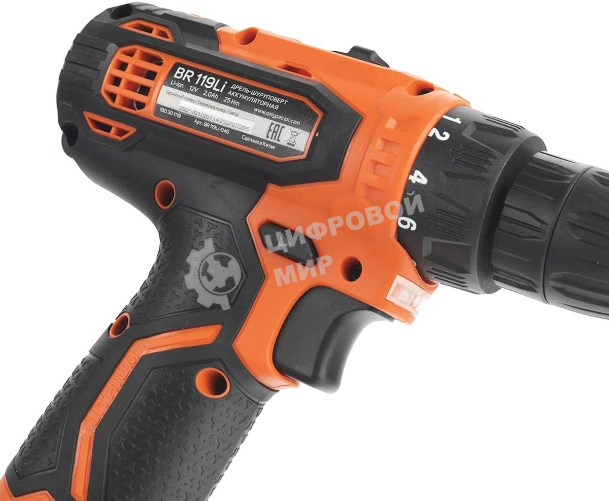 Дрель-шуруповерт аккумуляторная Patriot BR 119Li, Аккумуляторная, 12В, 2 АКБ