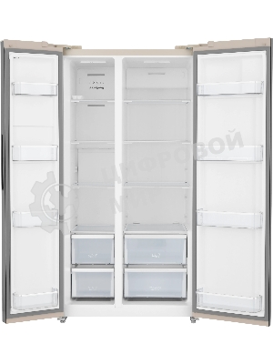 Холодильник Zugel ZRSS630C бежевое стекло двухкамерный 377/193л морозилка сбоку, No Frost, Side by Side