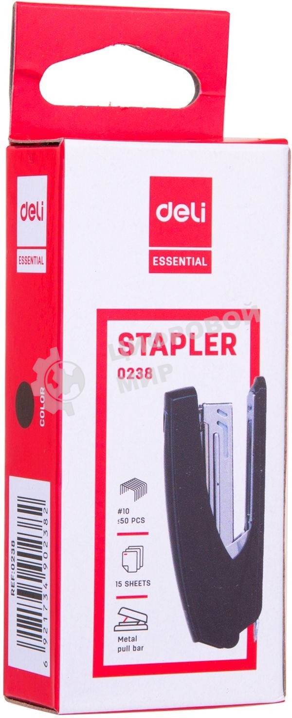 Степлер Deli E0238 N10 (12 листов) встроенный антистеплер, ассорти, 50 скоб, коробка