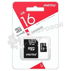 Флеш карта MicroSDHC (Transflash) 16Gb Smartbuy (Class 10)+SDадаптер