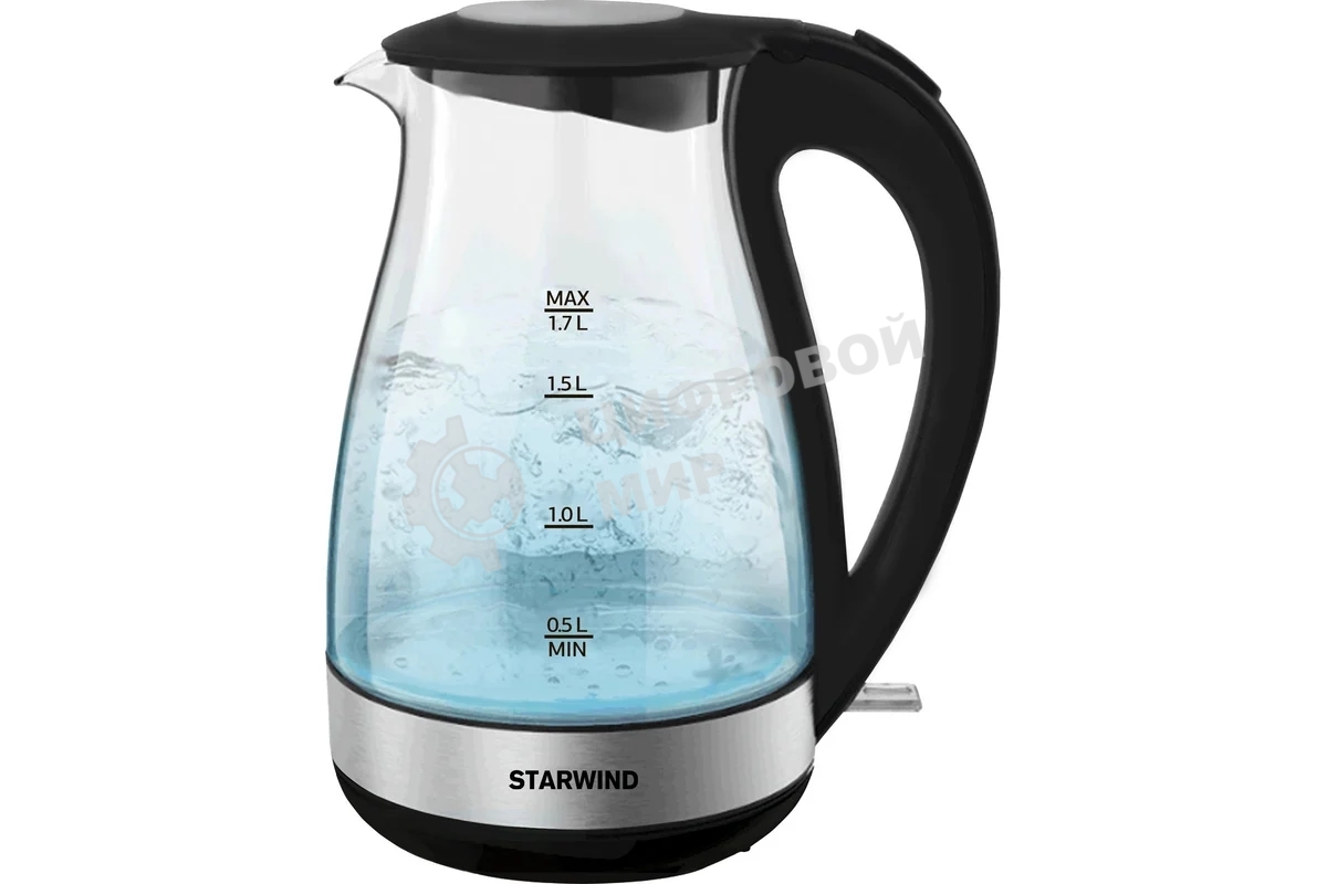 Электрочайник Starwind SKP3039 черный, 1.7 л, 2200 Вт, скрытый нагревательный элемент