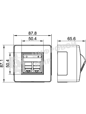 Коробка для миниканалов DKC (ДКС) 10656 с двумя телефонными/компьютерными розетками, белый