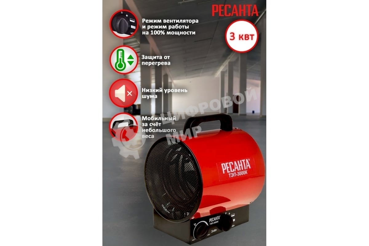 Тепловая пушка электрическая Ресанта ТЭП-3000К 3000Вт красный