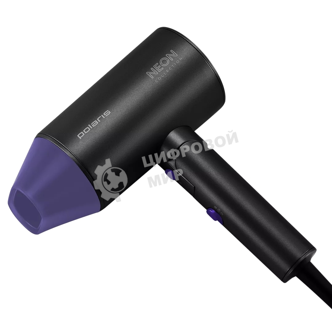 Фен Polaris PHD-2120 TI черный/фиолетовый, 2400 Вт, компактный, ионизация
