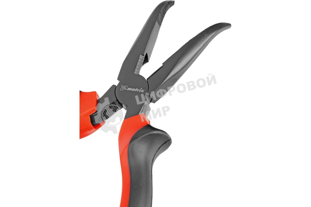 Длинногубцы Matrix black nickel 180 мм, изогнутые, двухкомпонентные рукоятки