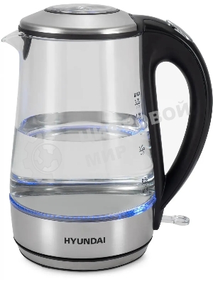 Чайник электрический Hyundai HYK-G8406 1.7 л, 2200 Вт, прозрачный/черный (корпус: нержавеющая сталь)